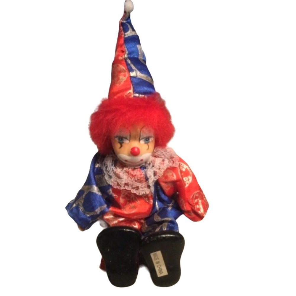 Clown Doll with Red Hair and red/ blue outfit - Picture 12 of 16